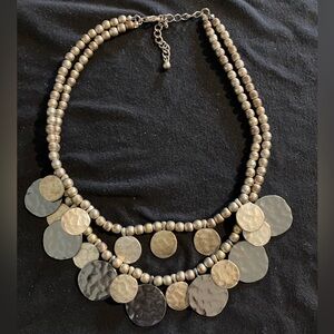 Hammered Disc Double-Strand Necklace - Silver-Tone